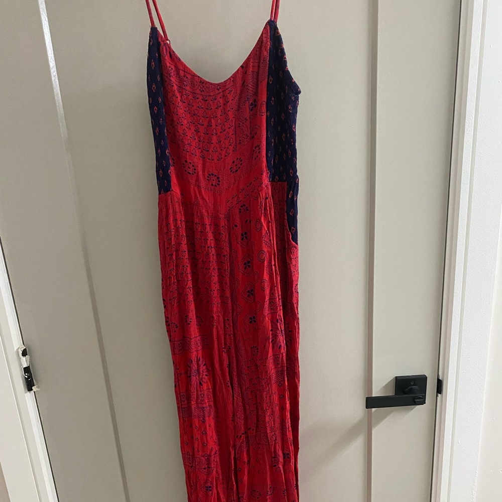 Red and blue jumpsuit